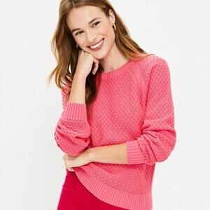 LOFT Women's Pink Pointelle Knit Raglan Sleeve Sweater - Size XS‎
